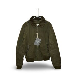 Abercrombie & Fitch Men's Bomber Quilted Jacket Green Size M Shawl Collar